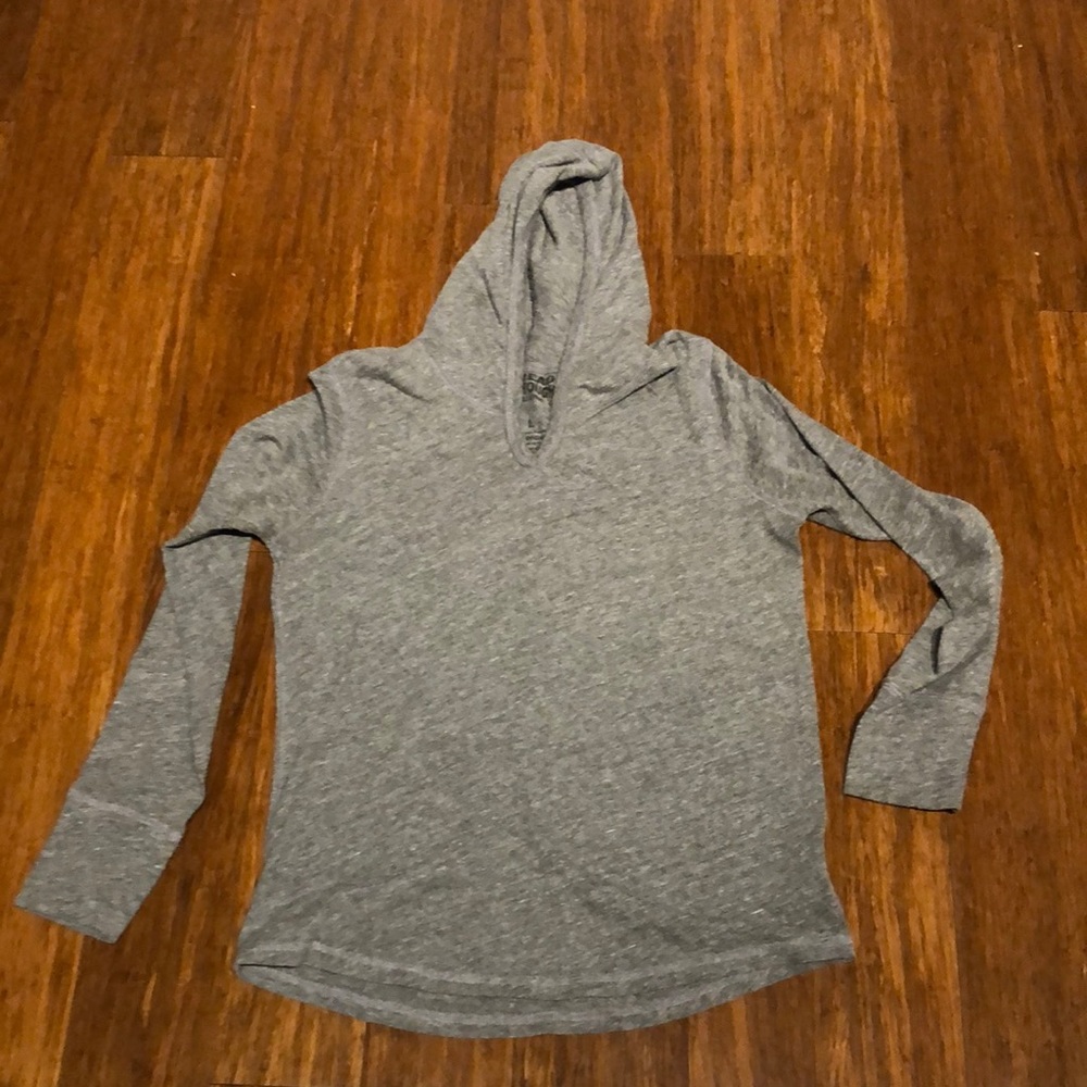 Threads for Thought Grey organic cotton hooded long sleeve shirt SZ L